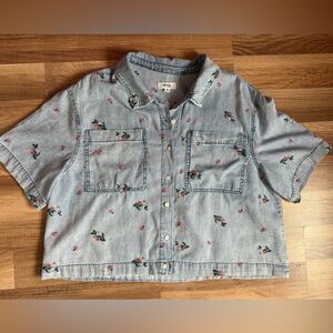 Kensie Floral Embroidered Denim Shirt